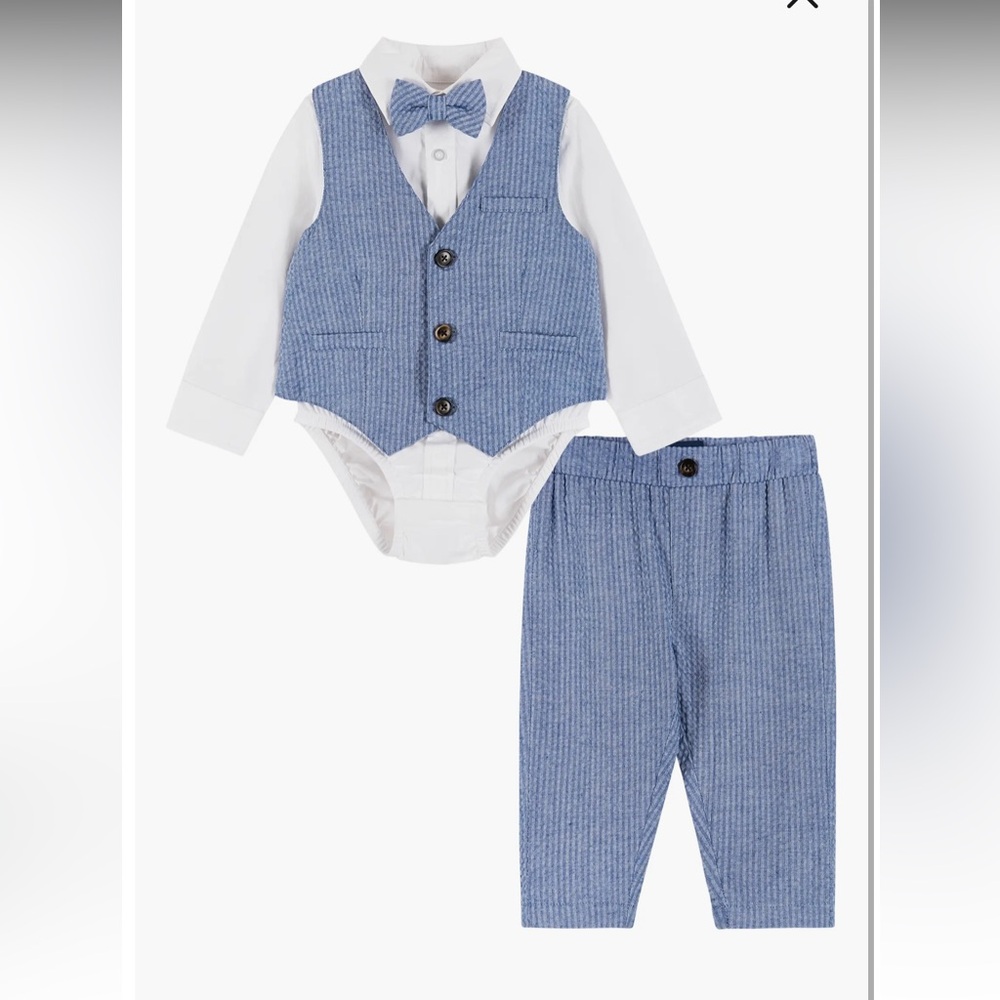 Short Sleeve Button-Up Shirt, Vest, Pants & Bow Tie Set